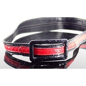 Cherry Red & Black Snake Skin Leather Belt Adjustable up to 34" long 2" wide Vtg